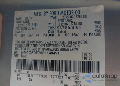 2014 Ford Transit Connect Xlt from USA, damaged, VIN NM0GE9F75E1148491